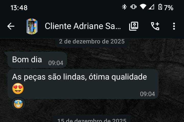 Print real de conversa de lojista elogiando a qualidade das peças